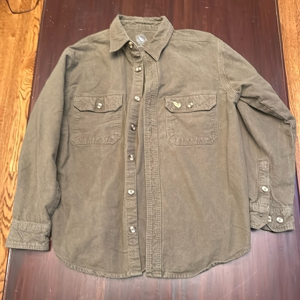 Mack’s Prairie Wings army green flannel women’s shirt size medium